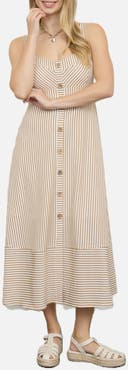 Blu Pepper Stripe Button Trim Midi Dress