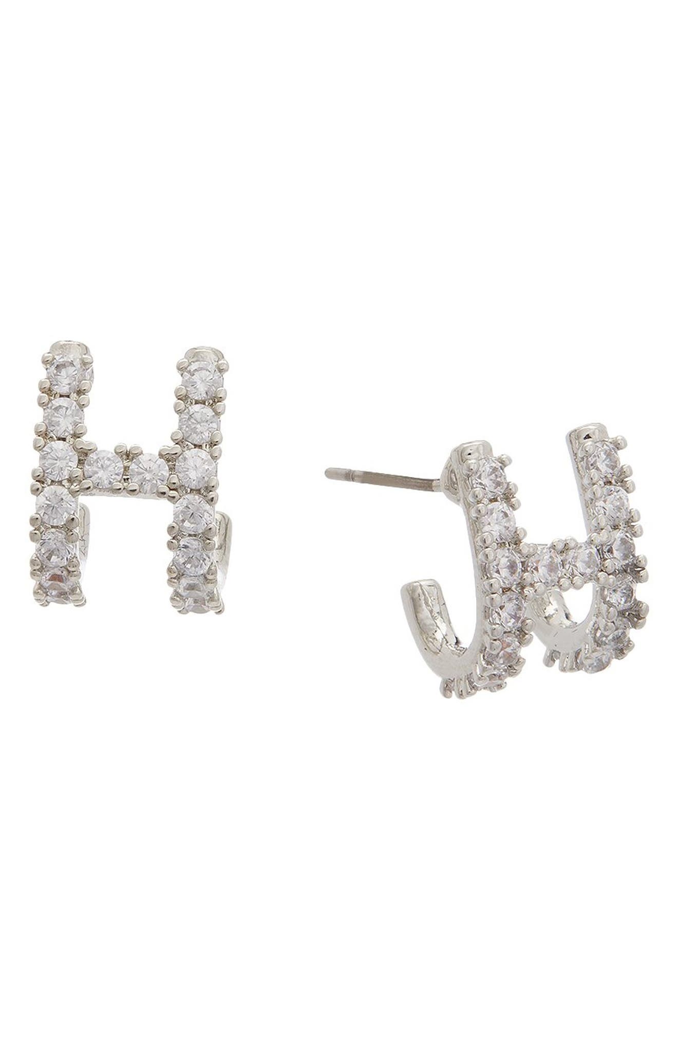 Initial 'H' Cubic Zirconia Huggie Hoop Earrings