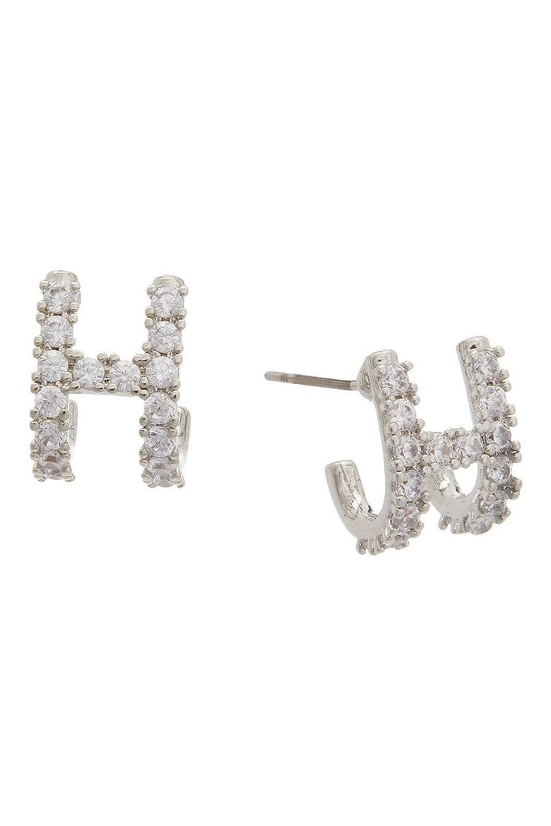 Initial 'H' Cubic Zirconia Huggie Hoop Earrings, Main, color, WHITE