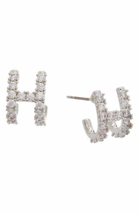 Initial 'H' Cubic Zirconia Huggie Hoop Earrings