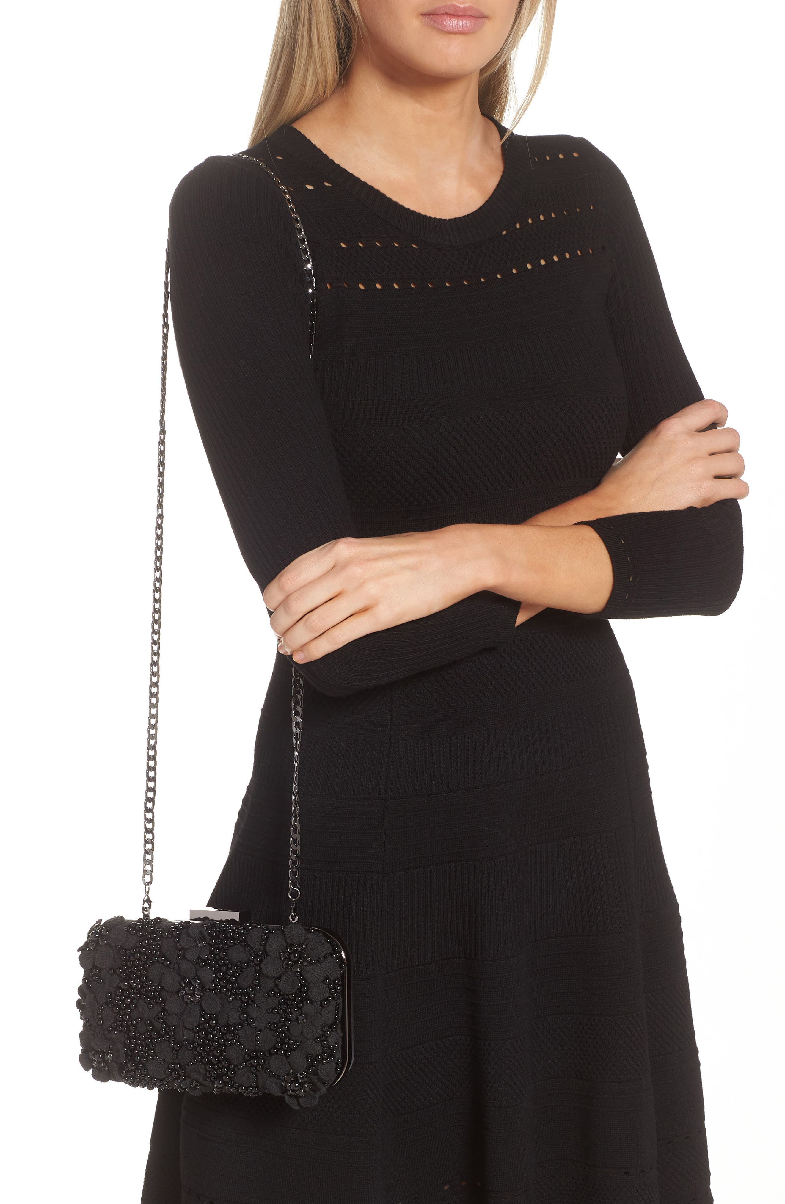 Olga Berg Beth Bead & Crystal Clutch, Alternate, color, Black