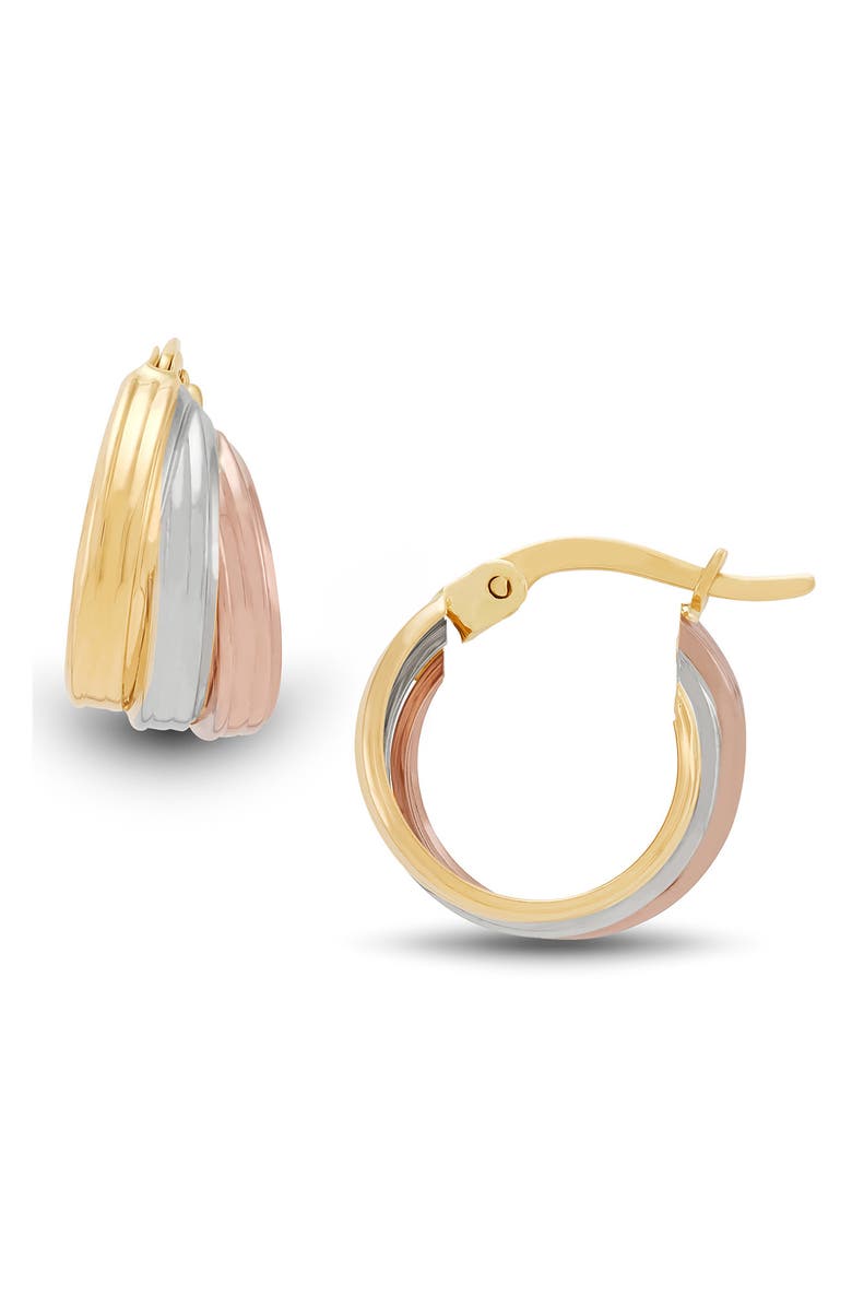 Frankie & Zoe Tri-Tone Triple Row Hoop Earrings, Alternate, color, Tri-Color