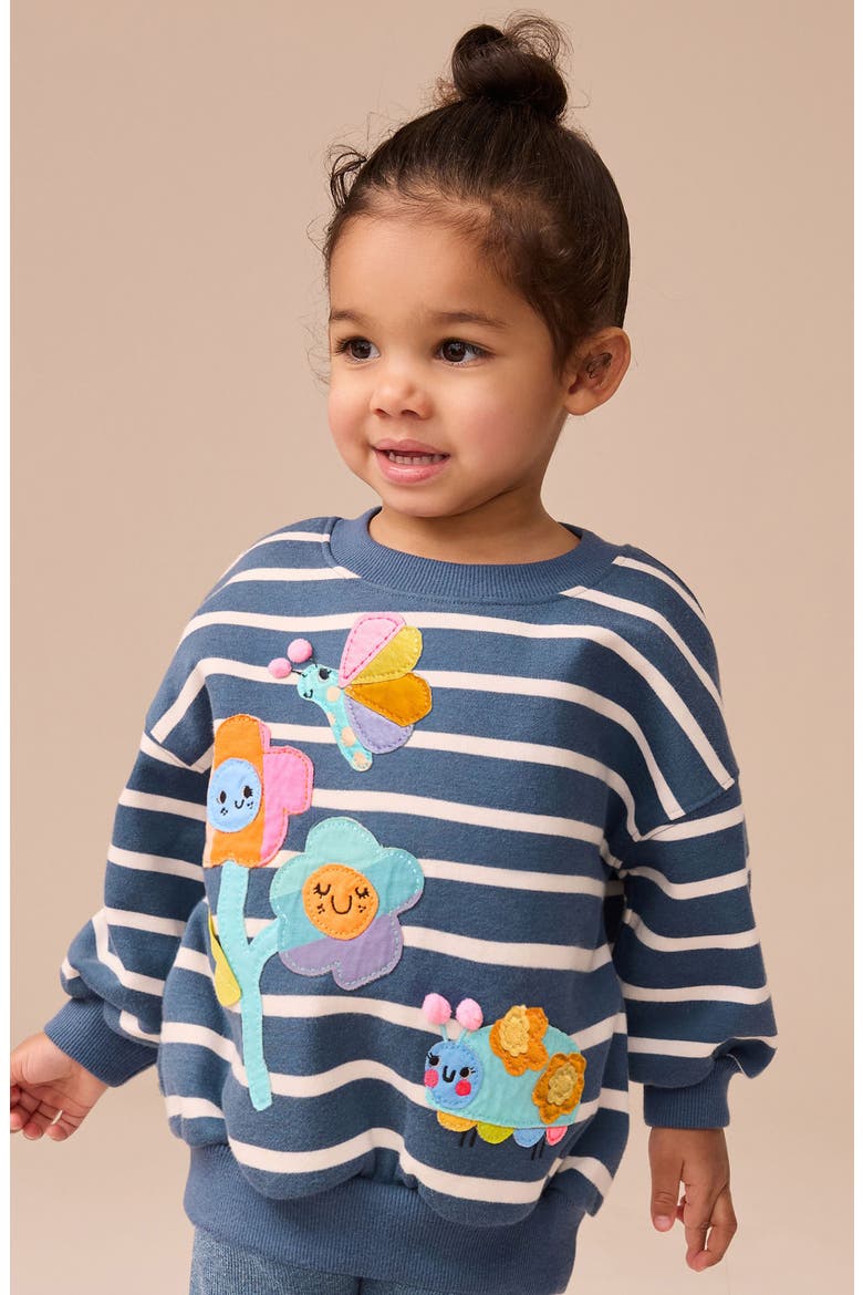 Kids' Stripe Floral Appliqué Graphic Sweatshirt & Rib Leggings Set, Alternate, color, BLUE