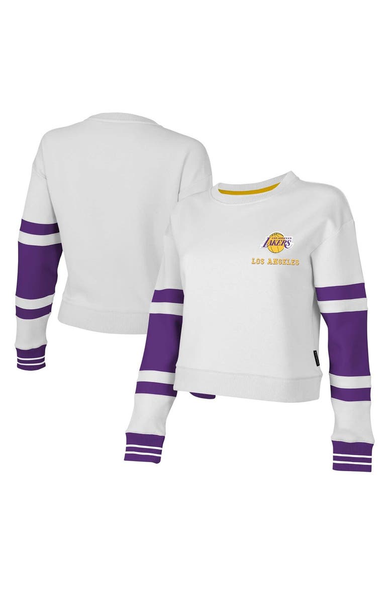 Women's Stadium Essentials White Los Angeles Lakers Scrimmage Cropped Pullover Sweatshirt, Main, color, White