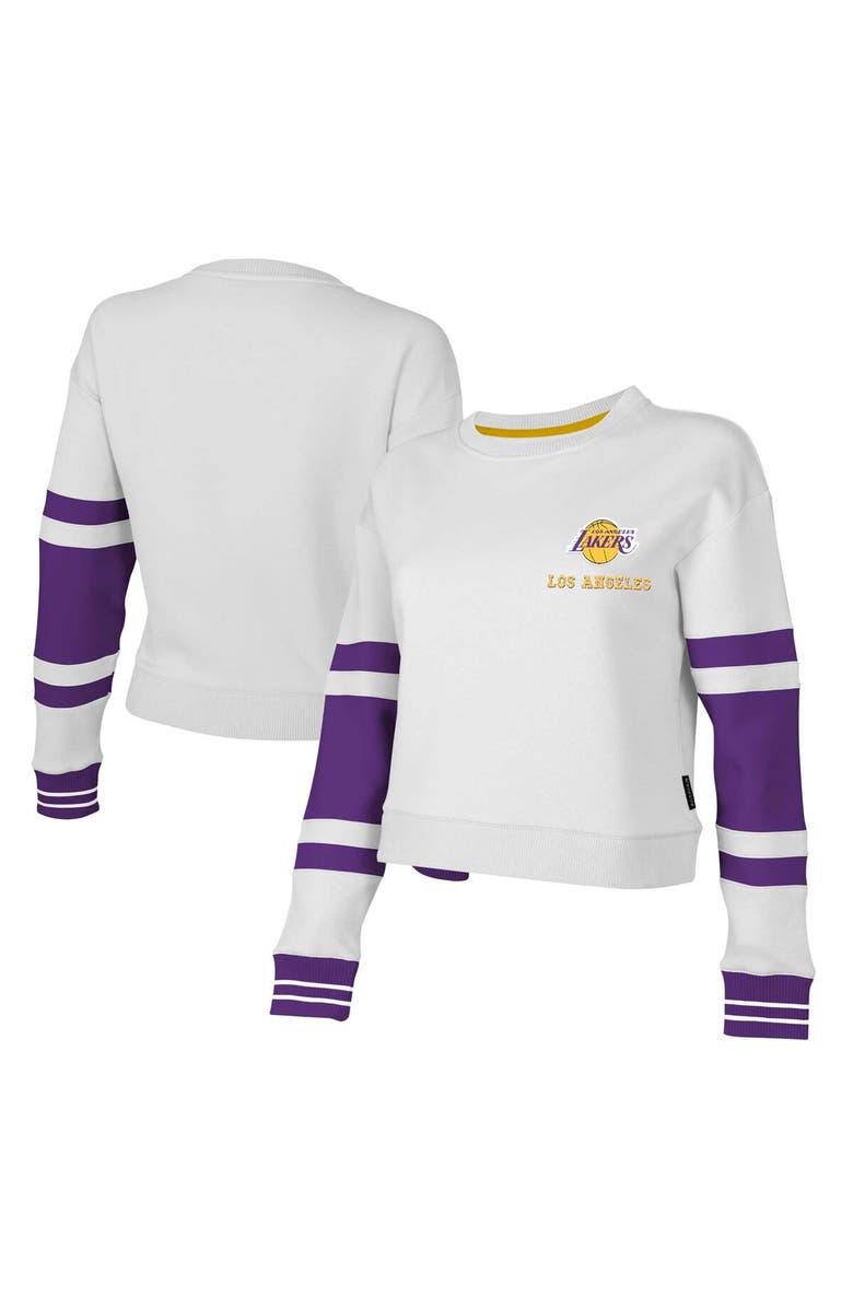 Stadium Essentials Women's Stadium Essentials White Los Angeles Lakers Scrimmage Cropped Pullover Sweatshirt, Main, color, White