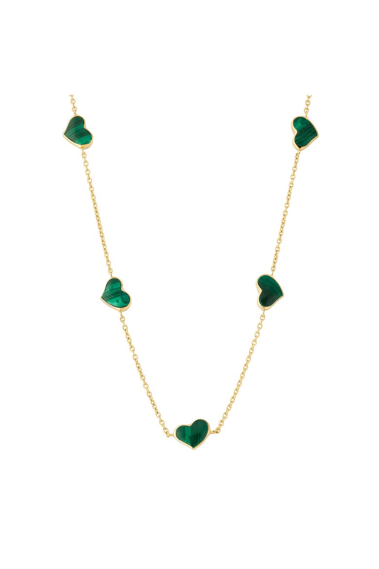 Five Station Heart 30" Necklace Set In Sterling Silver With 18K Gold Overlay, Main, color, GREEN