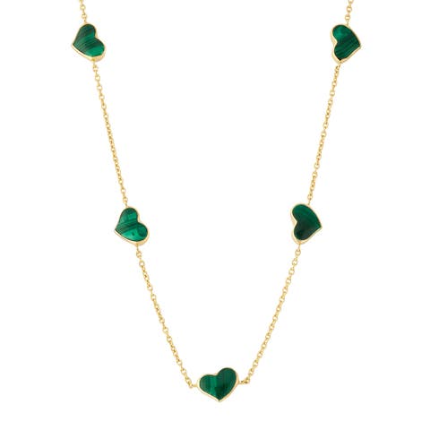 Five Station Heart 30" Necklace Set In Sterling Silver With 18K Gold Overlay