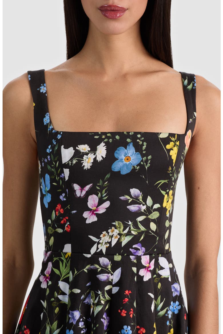Veda Floral Pleated Stretch Cotton Minidress, Alternate, color, TWISTING VINES BLACK