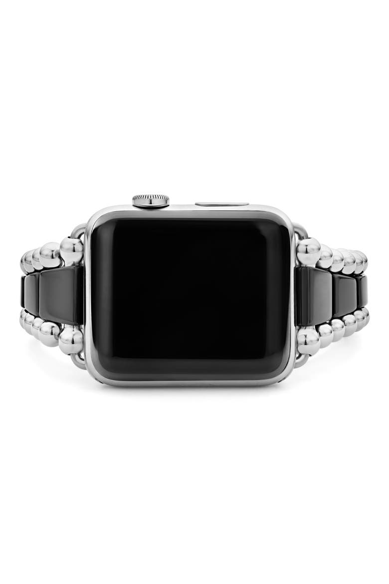 Smart Caviar Black Ceramic & Stainless Steel Apple Watch® Watchband, Alternate, color, SILVER/ BLACK CERAMIC