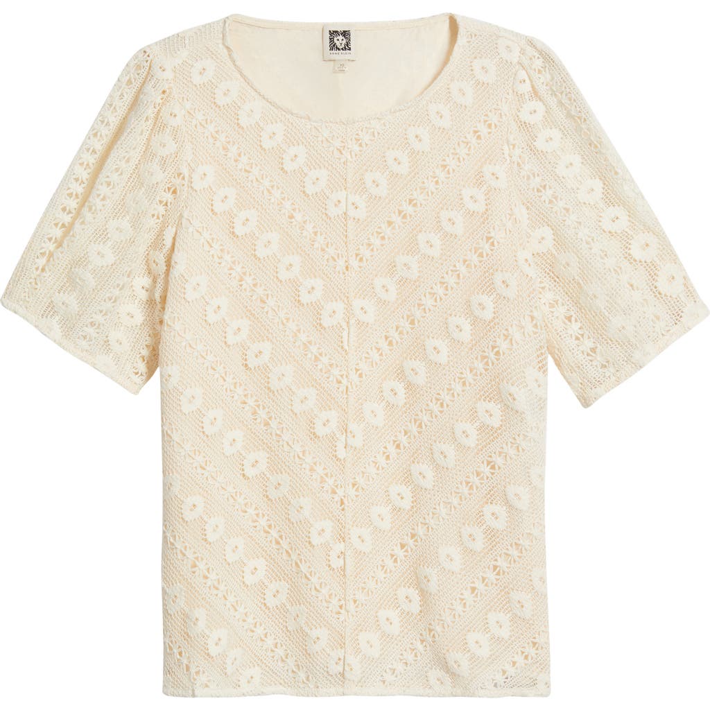 Anne Klein Bedford Lace Puff Sleeve Cotton Top