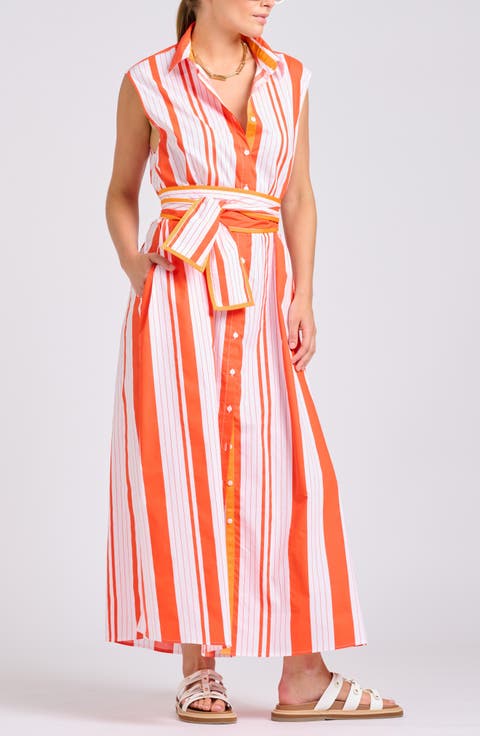 Sleeveless Tie Waist Shirtdress