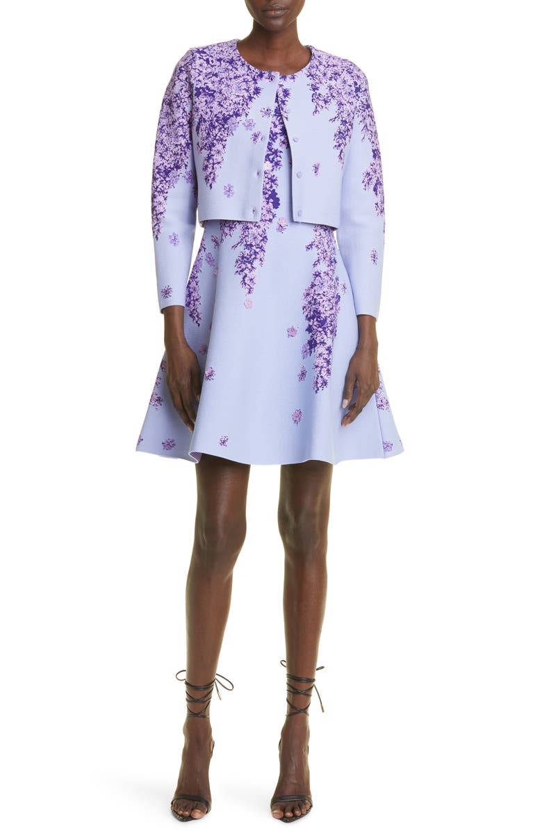 Oscar de la Renta Lilac Jacquard Crop Cardigan, Alternate, color,