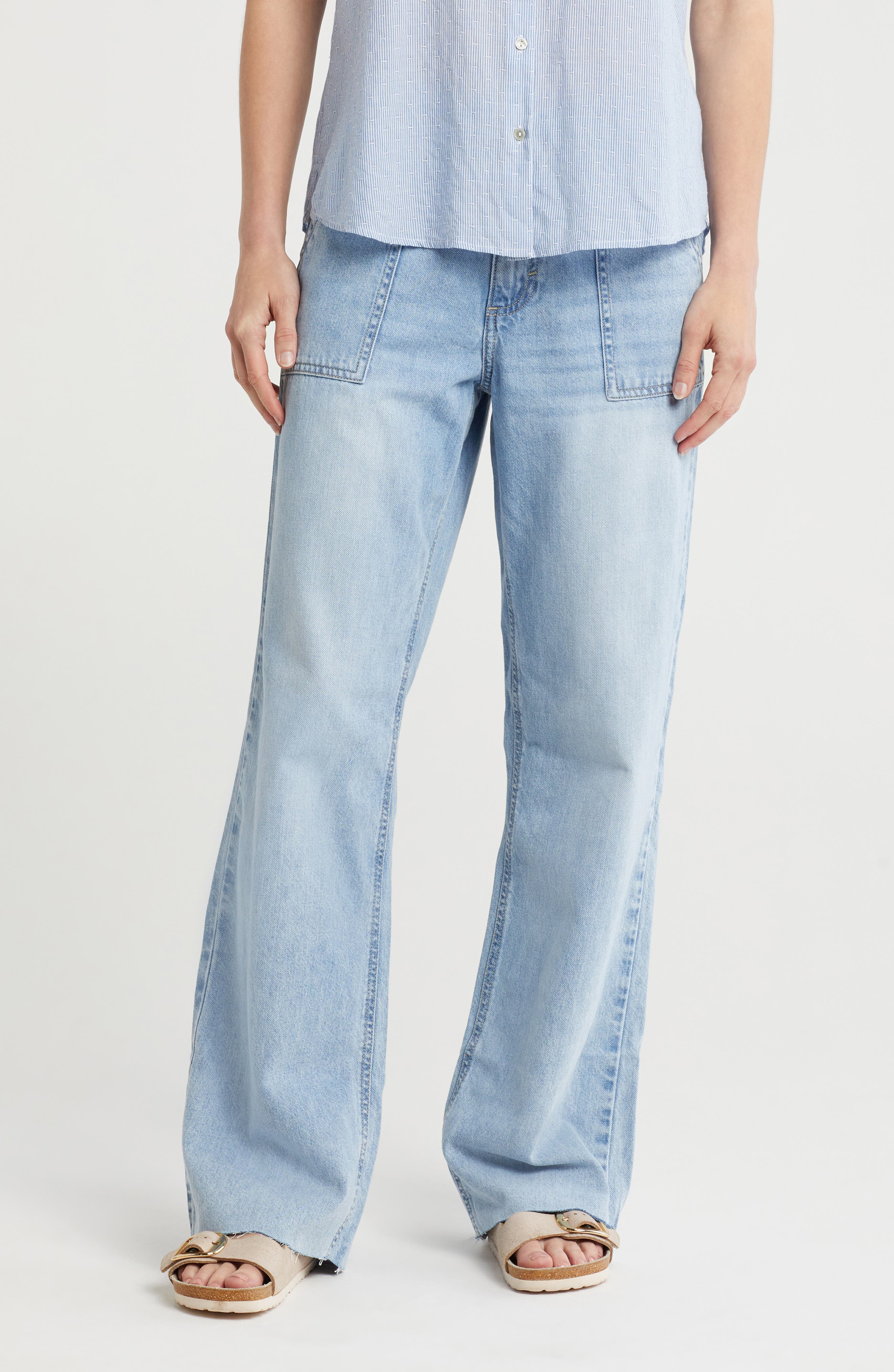 Lucky Brand Wide Leg Raw Hem Utility Jeans