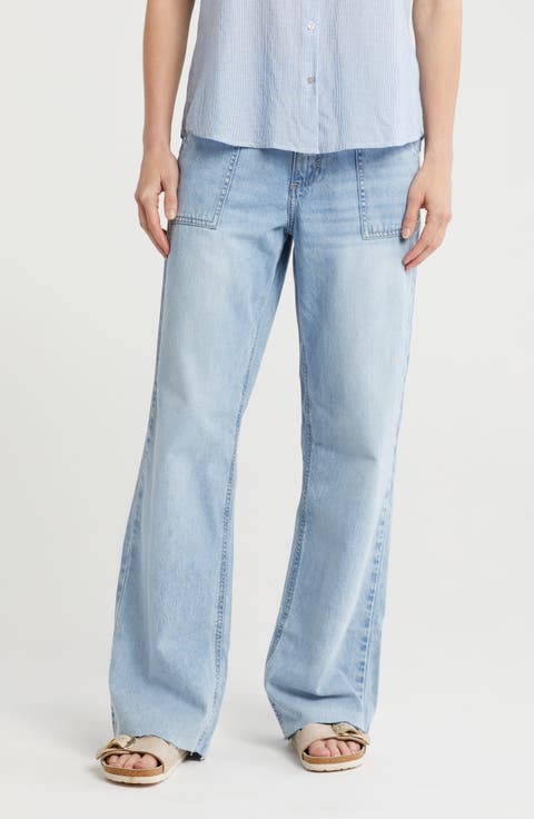 Wide Leg Raw Hem Utility Jeans