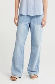 Lucky Brand Wide Leg Raw Hem Utility Jeans