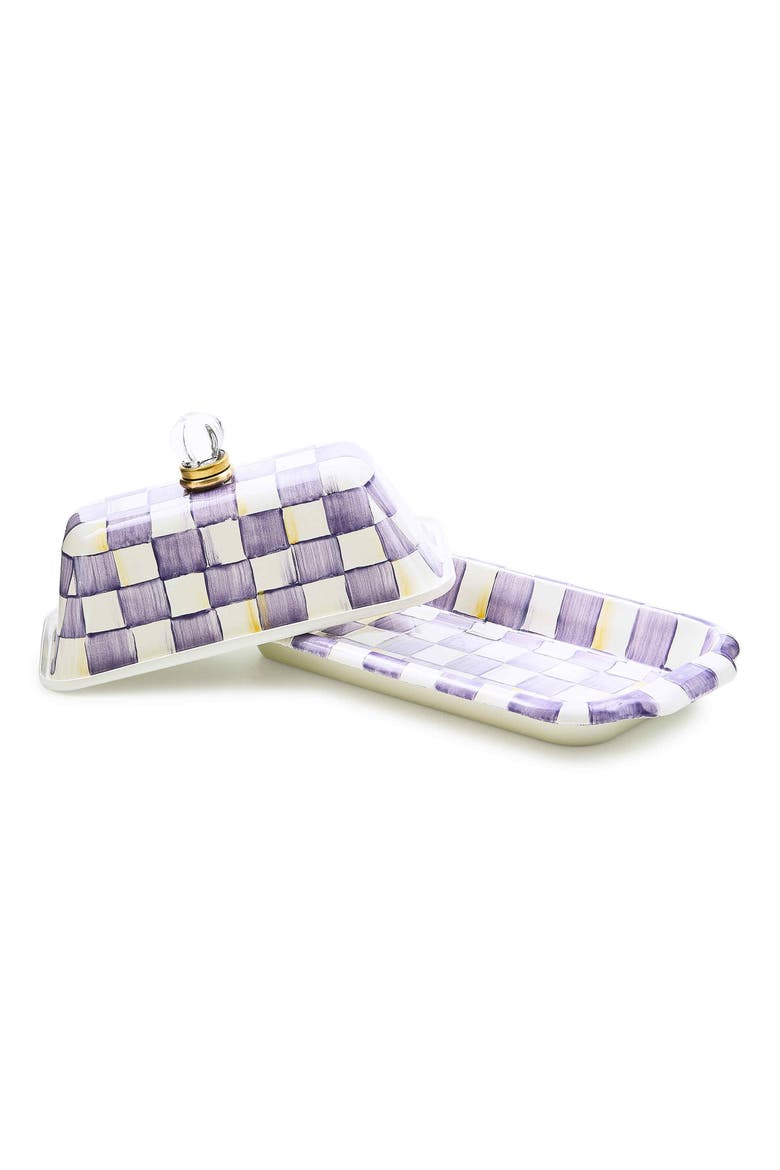Violet Check Enameled Steel Butter Box, Alternate, color, VIOLET