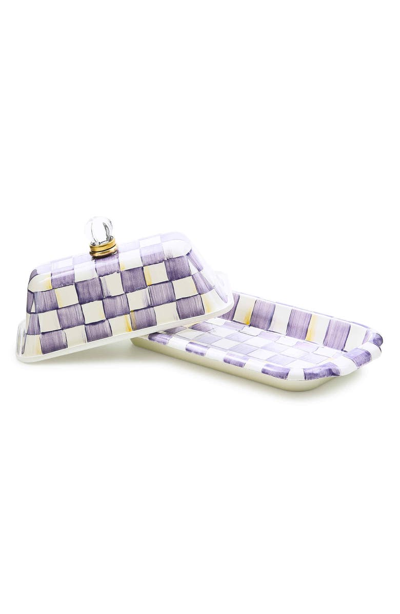 MACKENZIE CHILDS Violet Check Enameled Steel Butter Box, Alternate, color, Violet