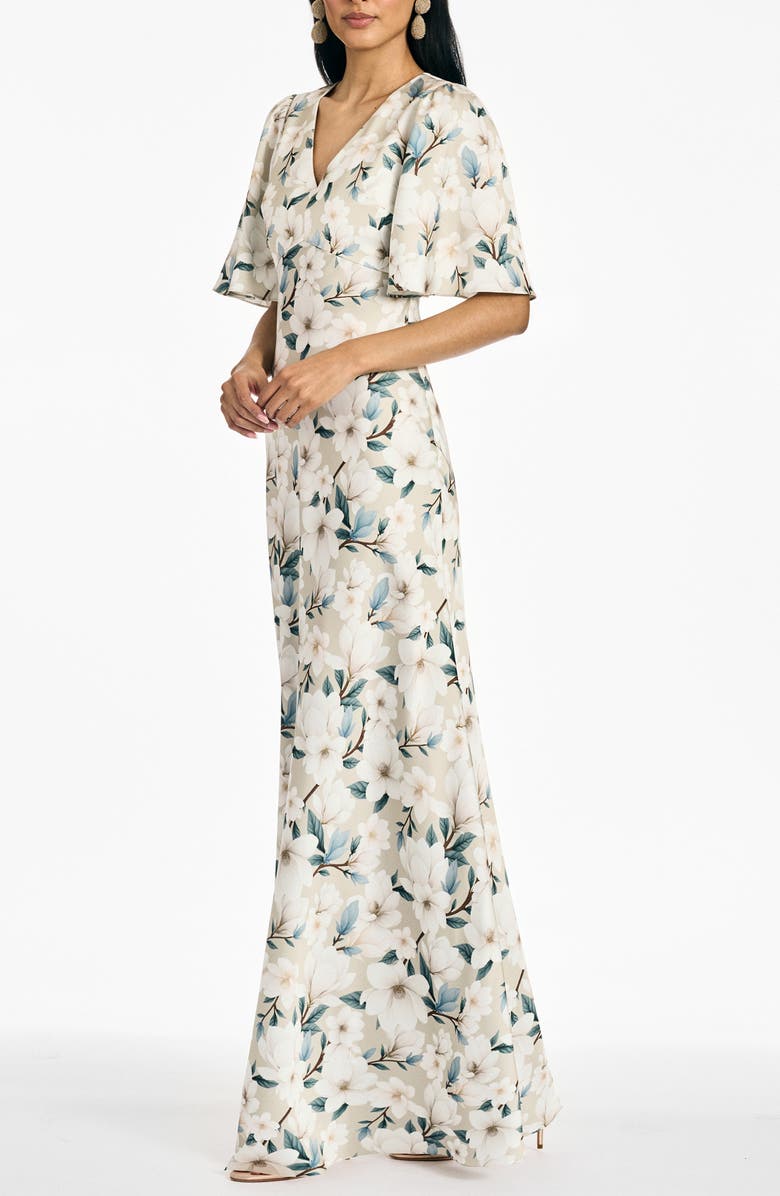 SACHIN BABI Mae Floral Flutter Sleeve Gown, Alternate, color, Champagne Magnolia
