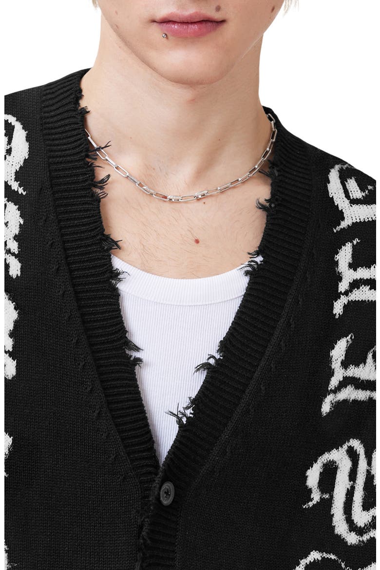 Scripture Distressed Graphic Button-Up Sweater Vest, Alternate, color, BLACK/ ECRU WHITE
