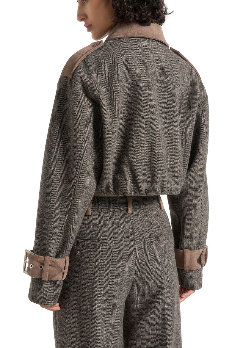 Galia Herringbone and Suede Bungee Hem Jacket, Alternate, color, Grey