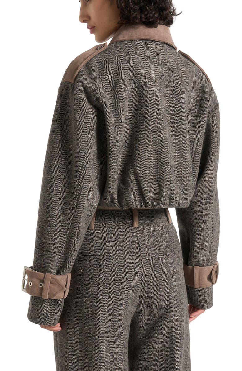Manière De Voir Galia Herringbone and Suede Bungee Hem Jacket, Alternate, color, Grey