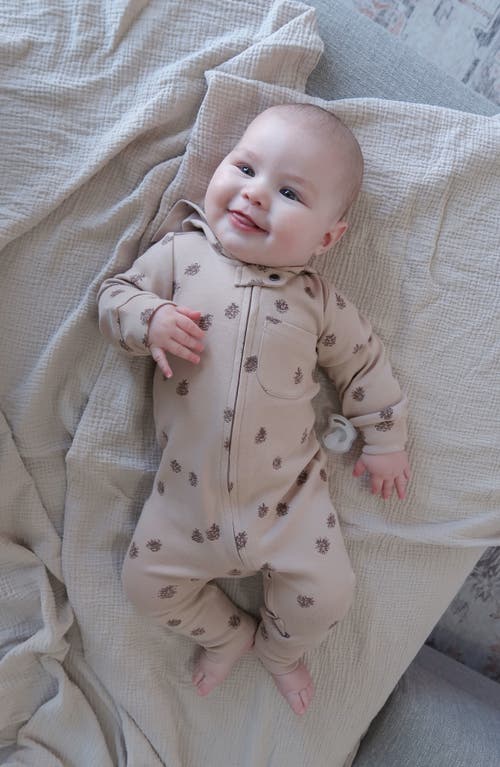 L'ovedbaby Print Organic Cotton Hooded Romper In Neutral