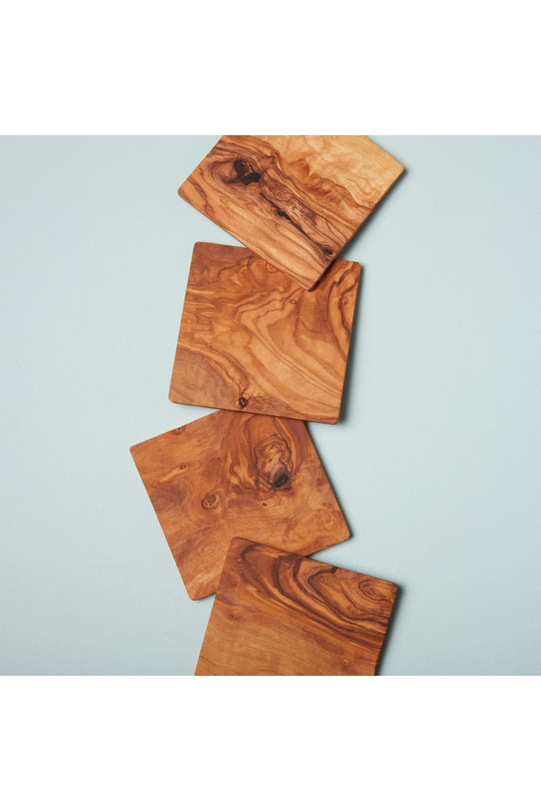 Olive Wood Square Coasters - Set of 4, Alternate, color, Olive Wood