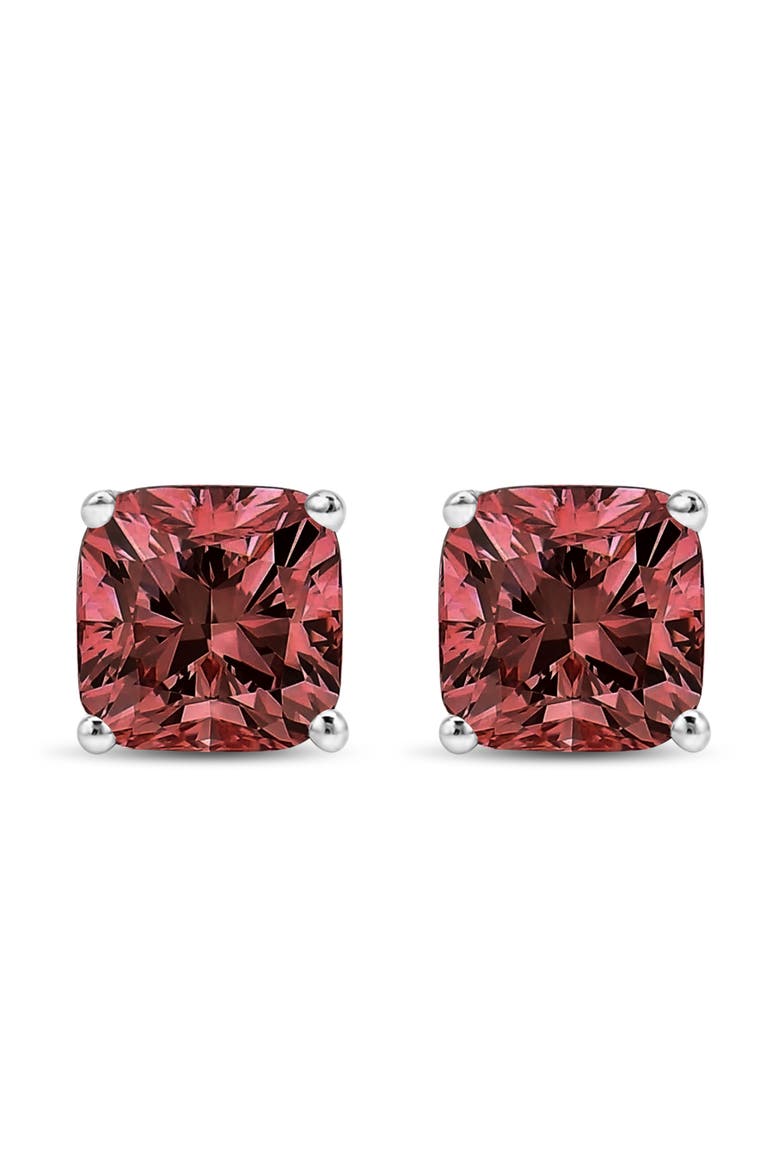 14K White Gold 1/2 Ct Lab Grown Pink Cushion Diamond Solitaire Stud Earrings, Alternate, color, White