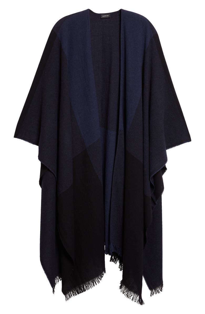 Akris Fringed Wool & Cashmere Cape, Main, color, Denim-Black