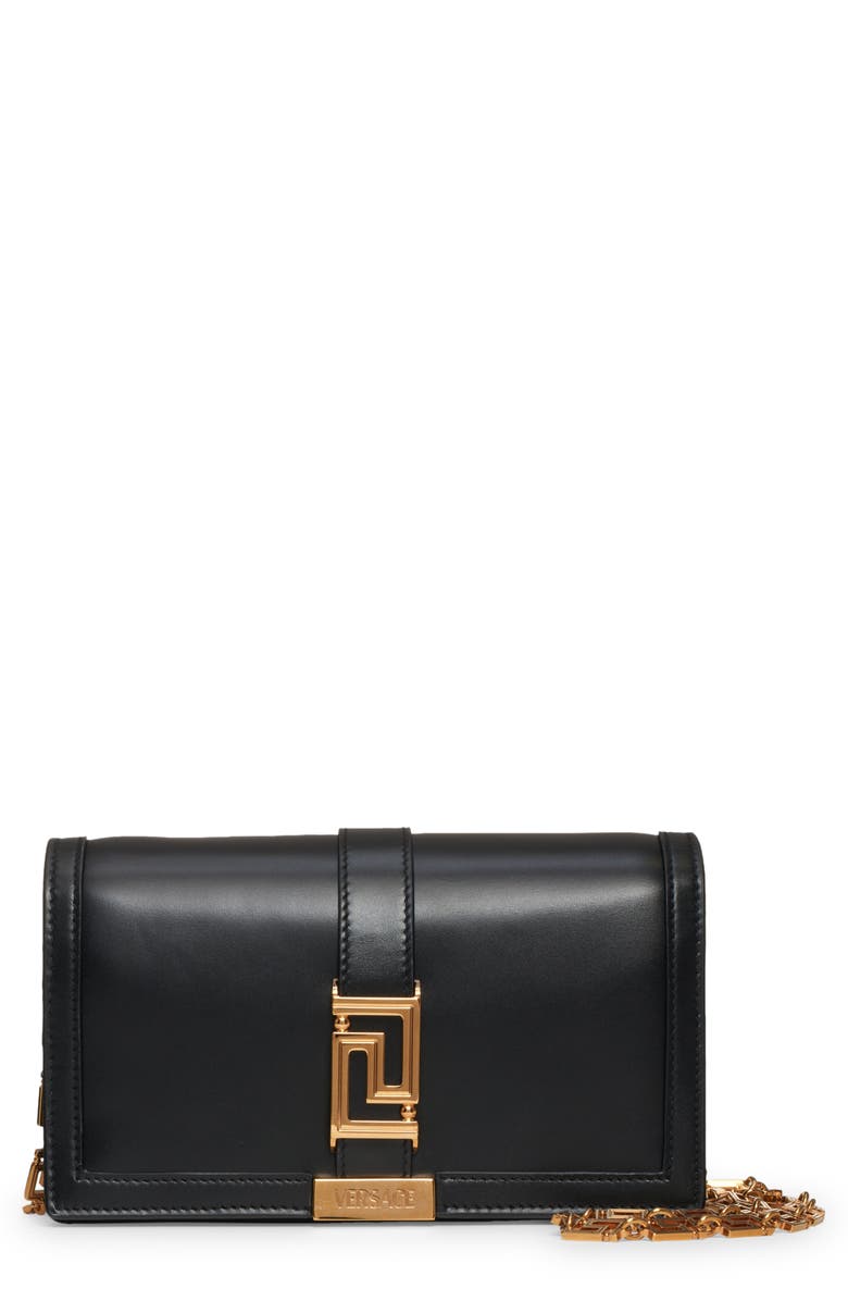 Versace Greca Goddess Leather Clutch, Main, color, 