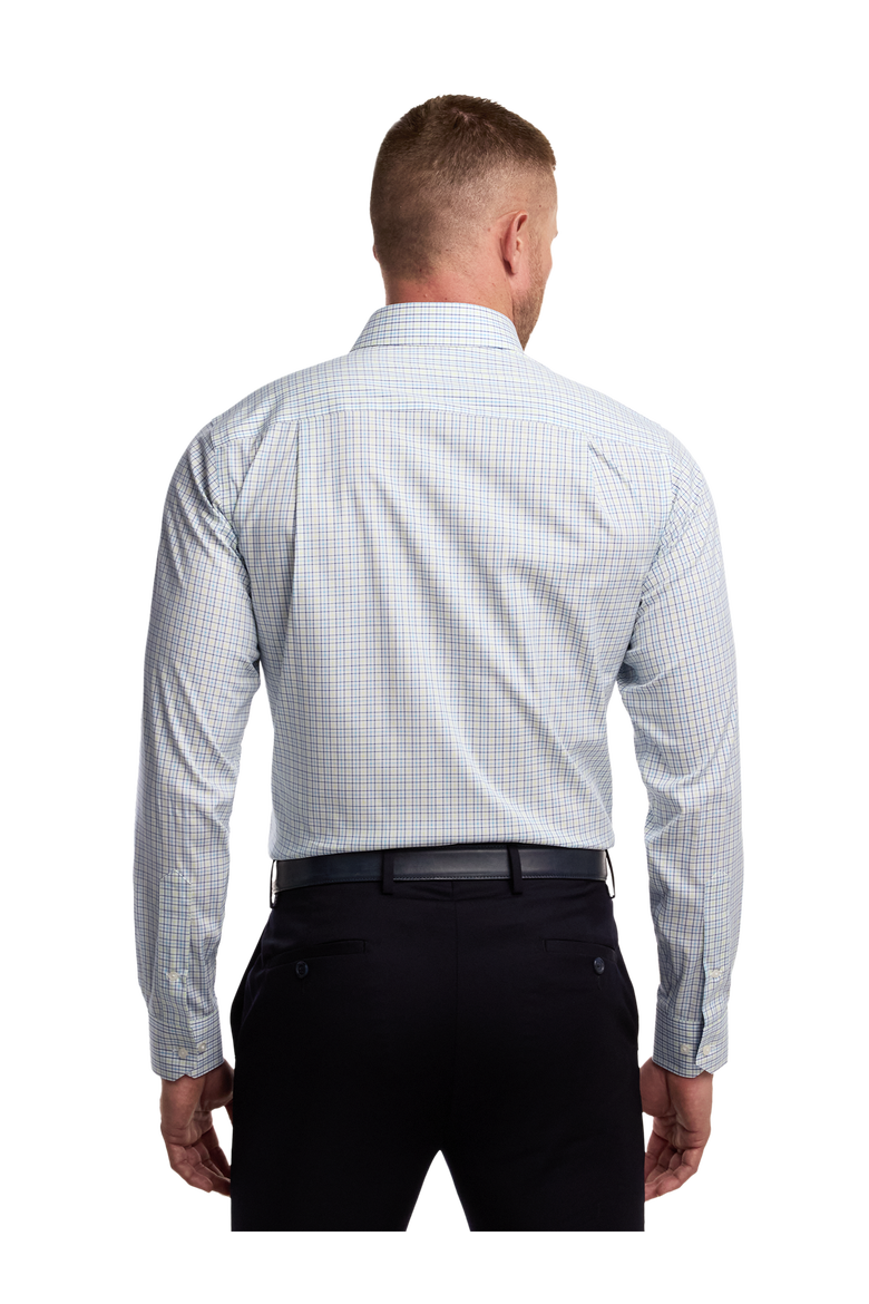 Cotton Spandex Point Collar Poplin Slim Contrast Trim Button Cuff Long Sleeve, Alternate, color, Blue Multi