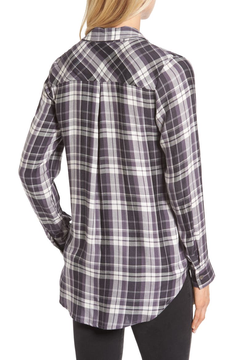 Tie Front Plaid Shirt, Alternate, color, GREY/ BLACK PLAID