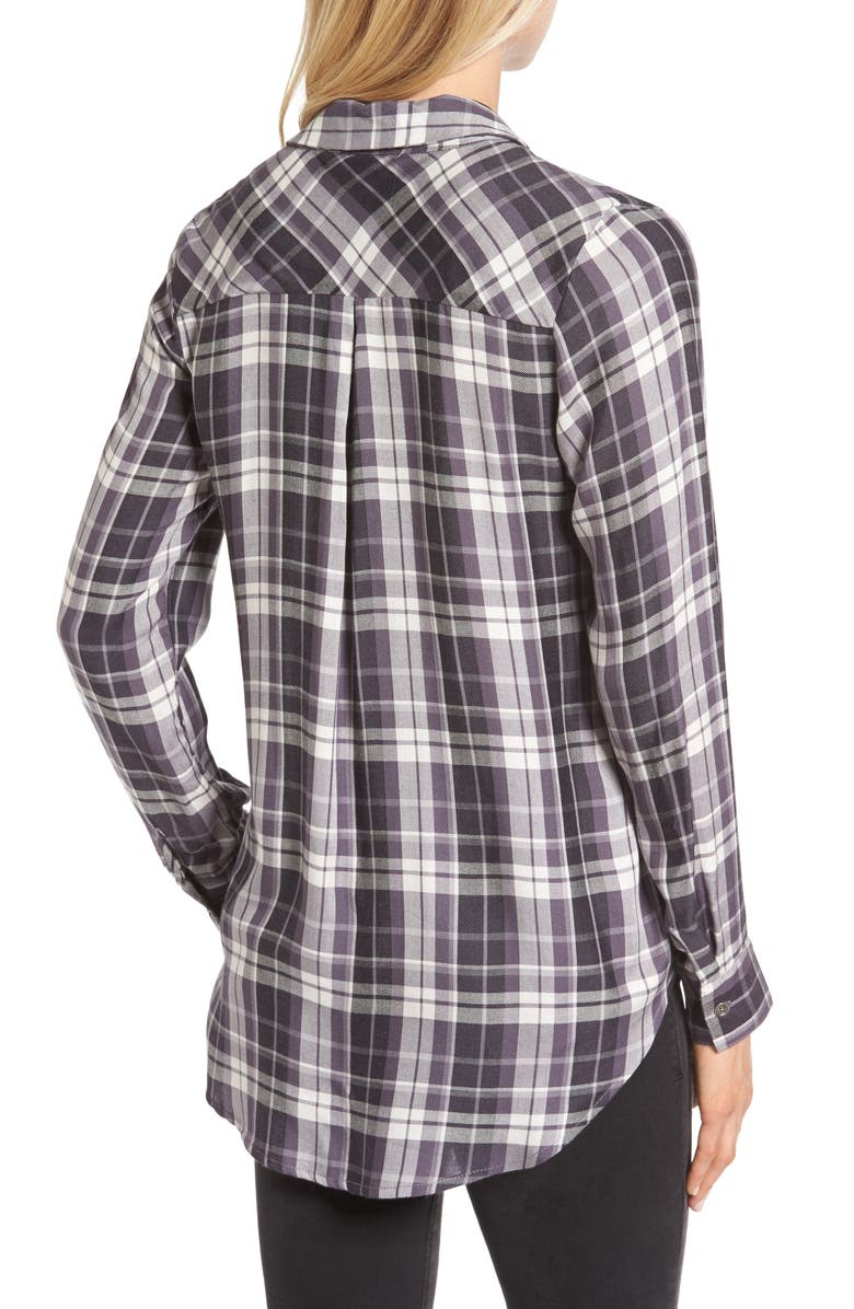 Bobeau Tie Front Plaid Shirt, Alternate, color,