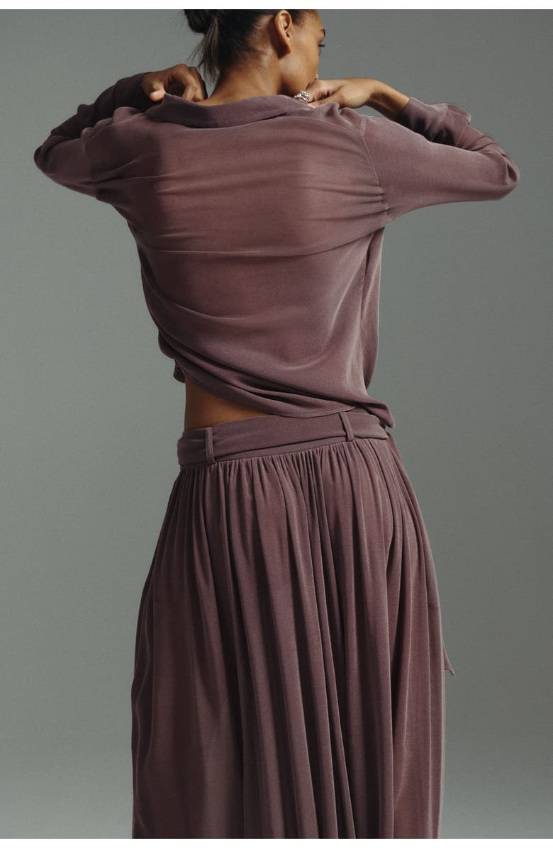H&M Draped tie-belt pants, Alternate, color, Dark Mauve