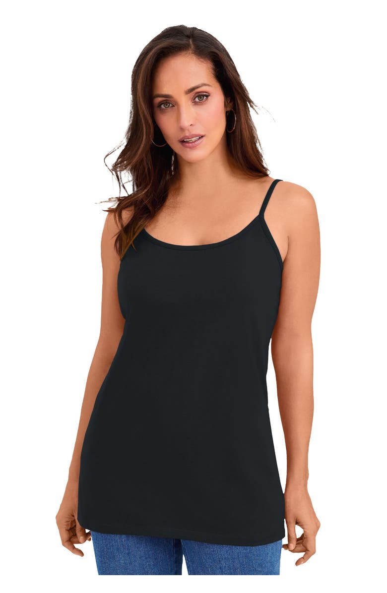 Jessica London Stretch Cotton Cami, Main, color, Black