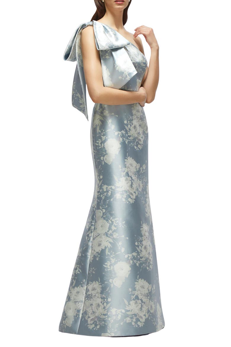 Bow Shoulder Satin Twill Mermaid Gown, Alternate, color, SERAPHINA FLORAL
