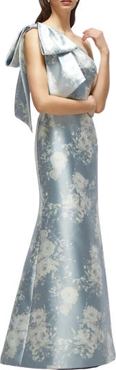 Bow Shoulder Satin Twill Mermaid Gown