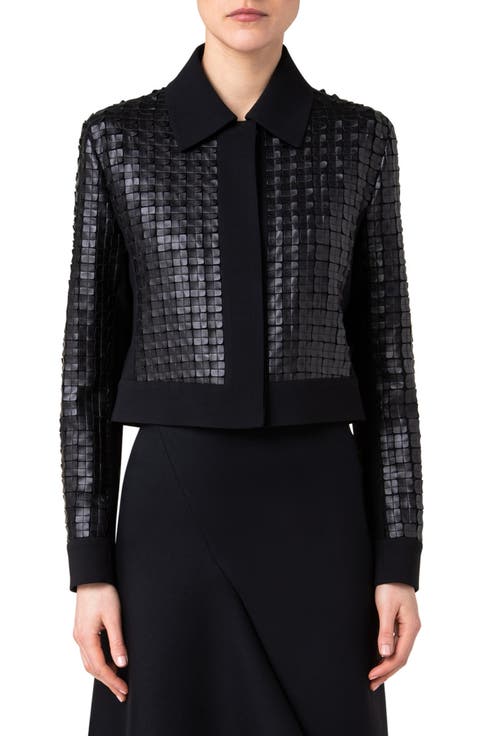 Lewitt Faux Leather Grid Crop Jacket