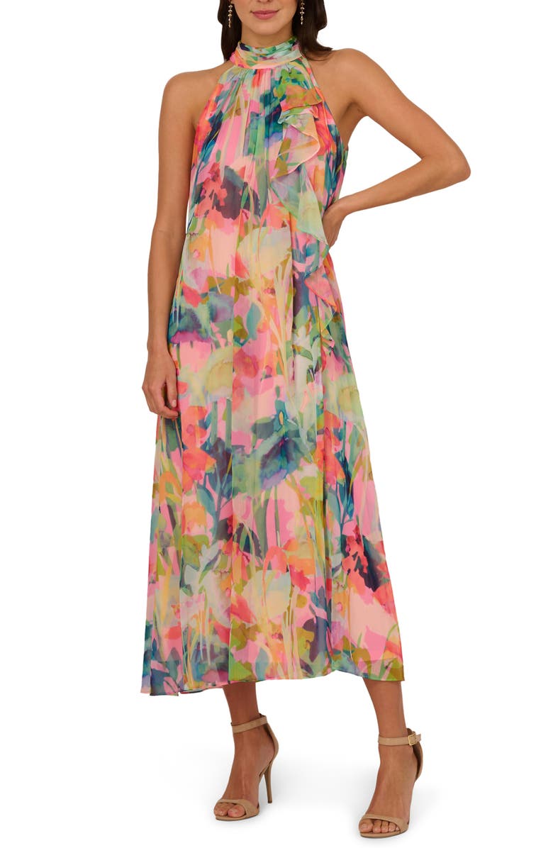 Adrianna Papell Print Sleeveless Trapeze Maxi Dress, Main, color, 
