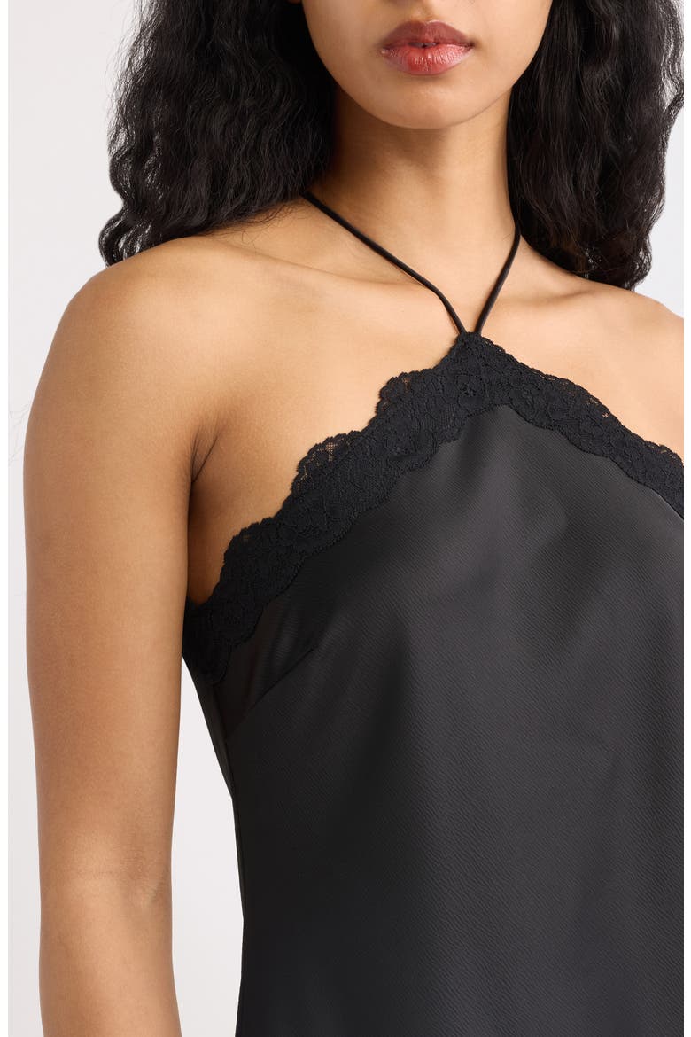 Lirien Lace Trim Halter Column Gown, Alternate, color, BLACK