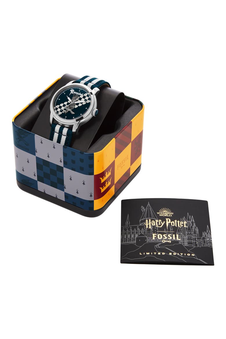 x Harry Potter™ Limited Edition Ravenclaw™ Hogwarts™ House Strap Watch, 40mm, Alternate, color, SILVER/NAVY/WHITE