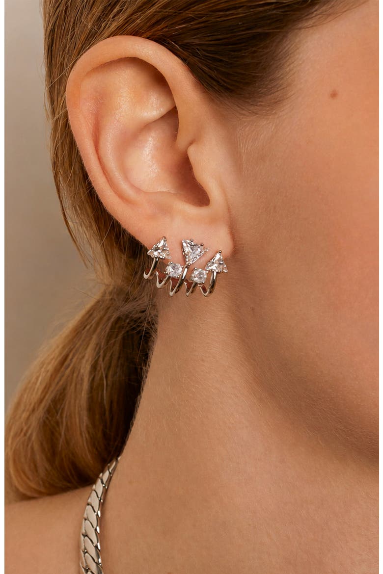 Geometric Cubic Zirconia Layered Earrings, Alternate, color, SILVER