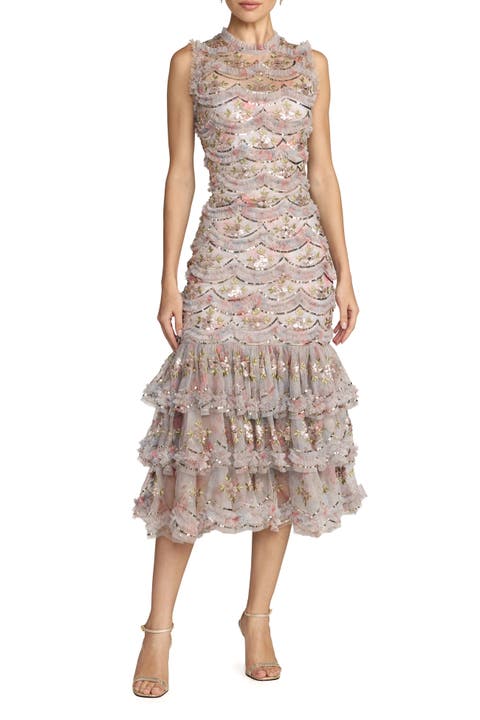 Sleeveless Sequin Tiered Ruffle Midi Dress