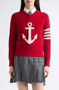 Thom Browne 4-Bar Anchor Intarsia Cable Stitch Wool Sweater