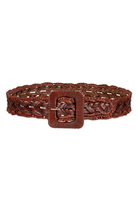 Woven Raffia & Leather Belt