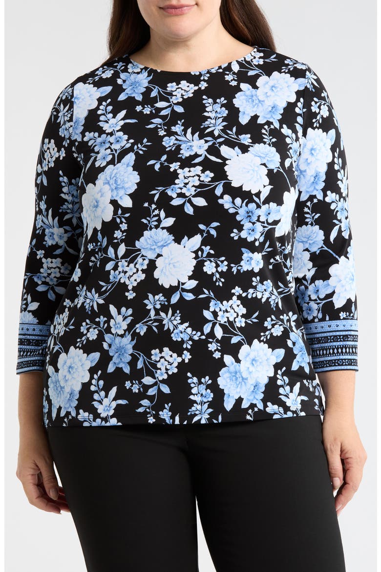 Floral Print Border Top, Main, color, ANNE BLACK MULTI
