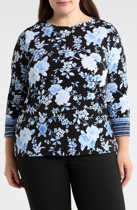 Floral Print Border Top (Plus)