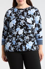 Anne Klein Floral Print Border Top