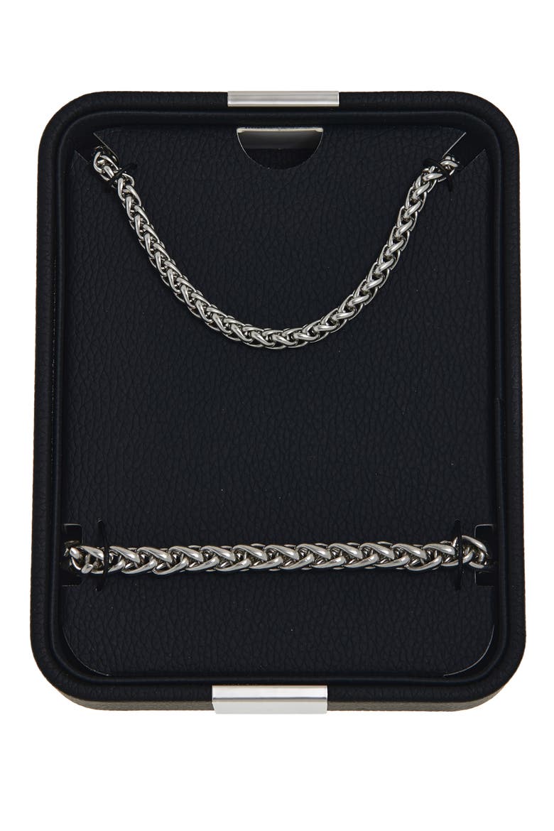 Men's Stainless Steel Wheat Chain Necklace & Bracelet Set, Main, color, STAINLESS- BLACK