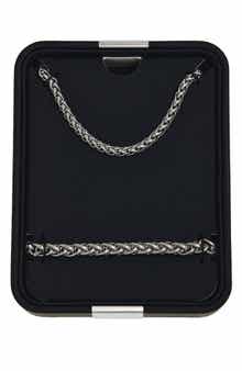 NORDSTROM RACK Men's Stainless Steel Wheat Chain Necklace & Bracelet Set